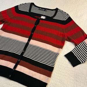 Striped Cardigan Large Button Front Lightweight Sweater 3/4 sleeve Quiet Luxury